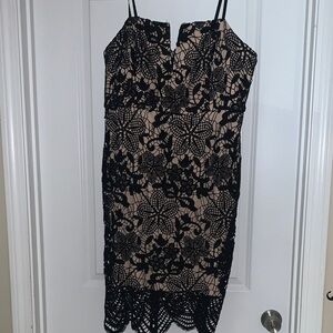 Forever 21 + Black Lace Overlay Nude Slip Spaghetti Strap Dress